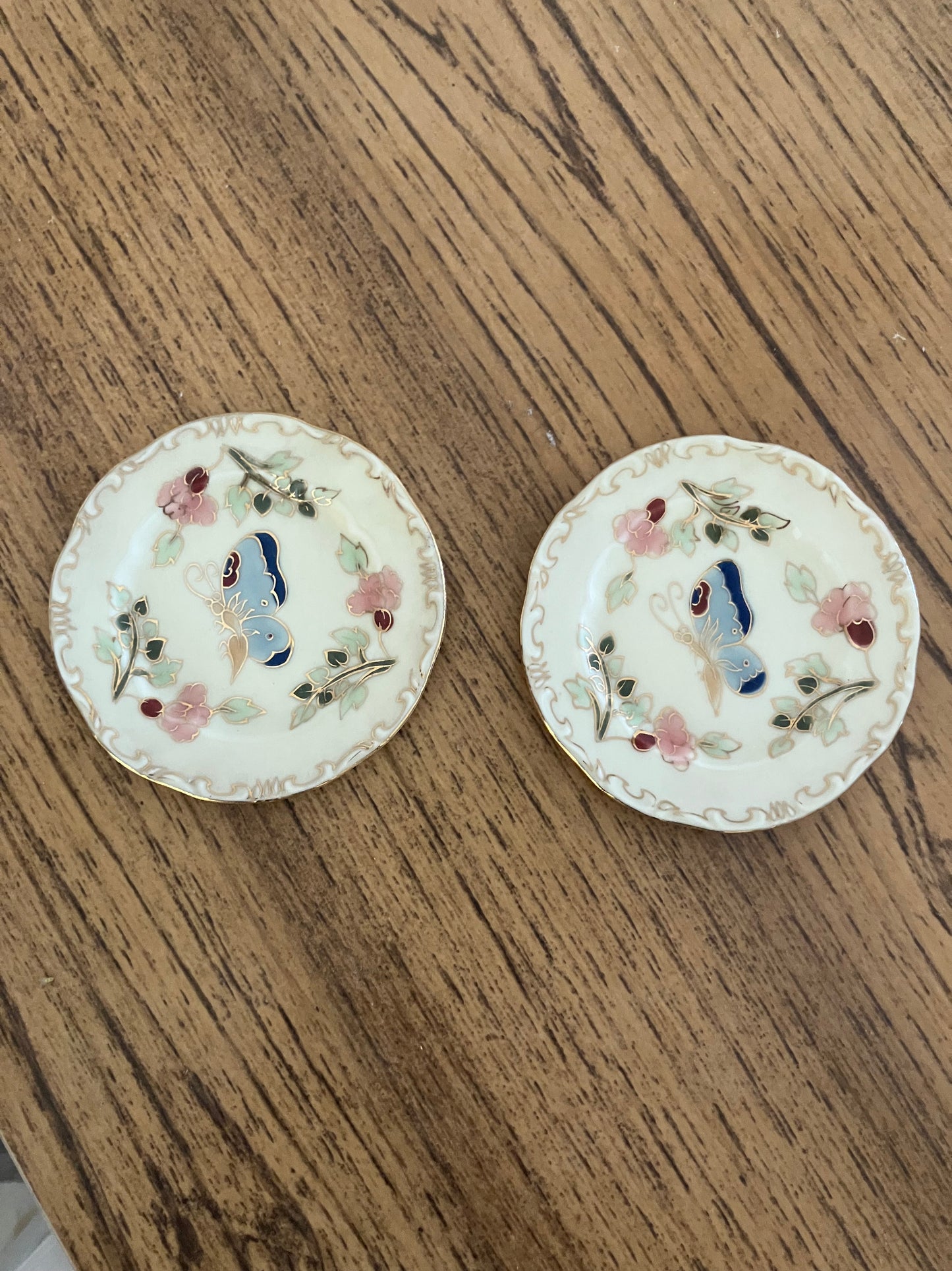Pair of Zsolnay Porcelain Plates – Hand-Painted Butterfly Design, 3.75" Hungary