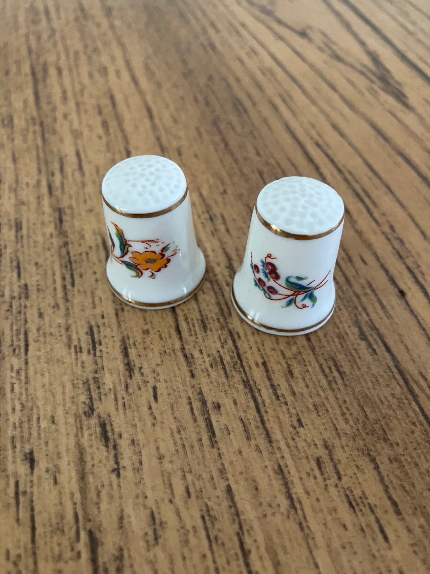 Vintage Hollohaza Porcelain Thimble Pair β Hand Painted Floral Theme β Hungary