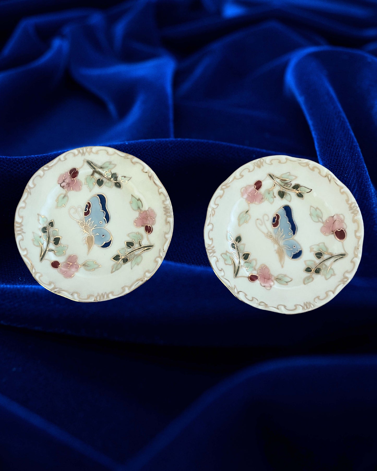 Pair of Zsolnay Porcelain Plates – Hand-Painted Butterfly Design, 3.75" Hungary