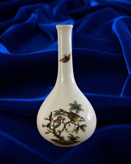 Herend Porcelain Bud Vase – Hand-Painted Butterfly & Bird, 24K Gold Accents, 5.25"