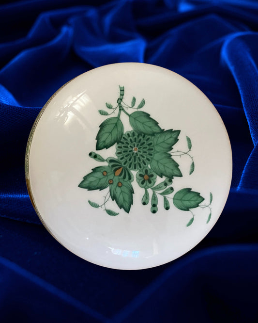 Herend Trinket Box – Apponyi Chinese Bouquet Green, Hand Painted with 24K Gold Detailing