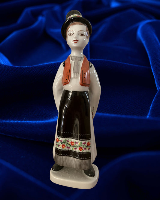 Hollóháza Hungary Figurine – Hand-Painted Man in Matyó Embroidery Folk Costume