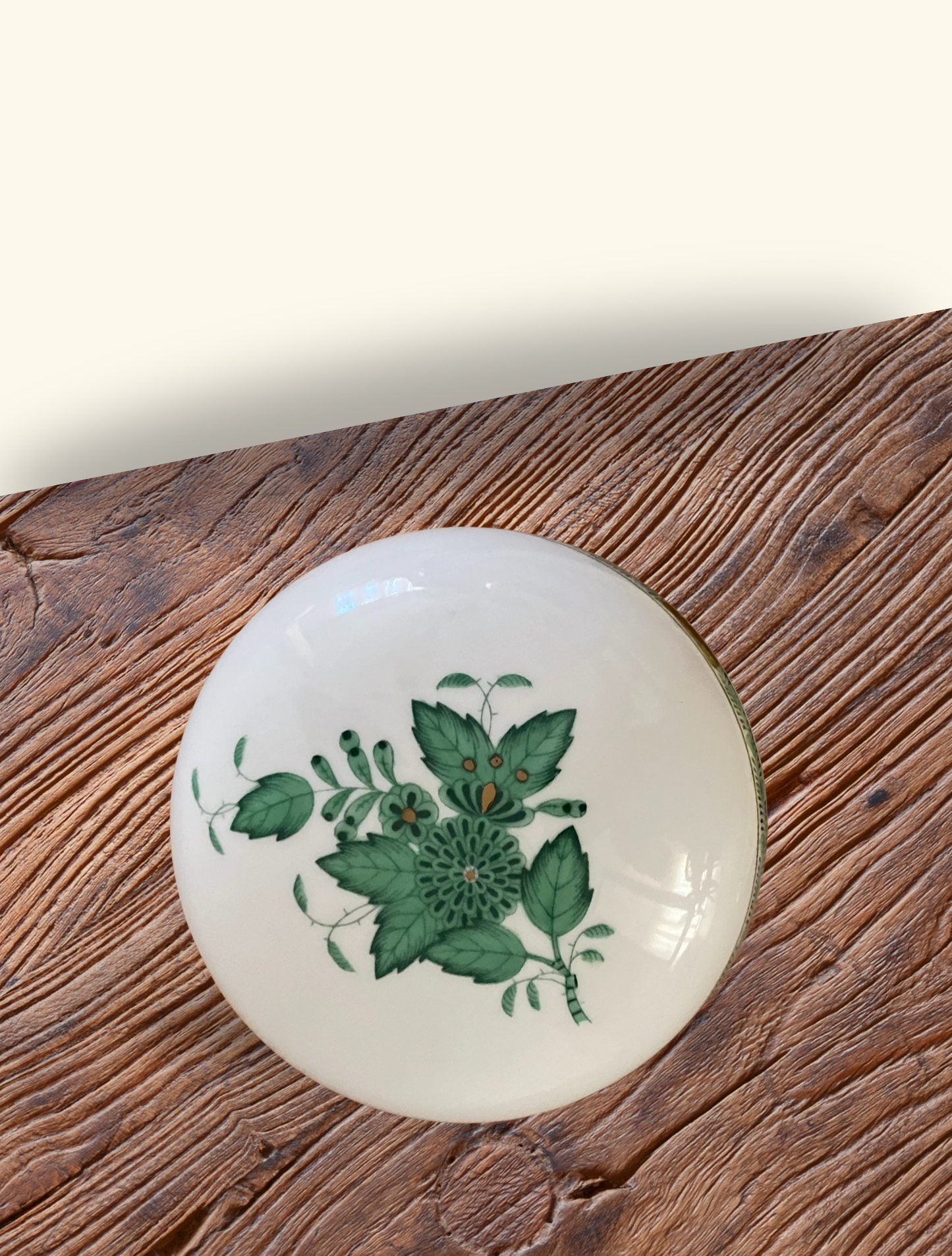 Herend Trinket Box – Apponyi Chinese Bouquet Green, Hand Painted with 24K Gold Detailing