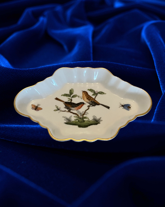 Herend Hungary Rothschild Bird Trinket Dish Oval Hand Painted Porcelain Vintage