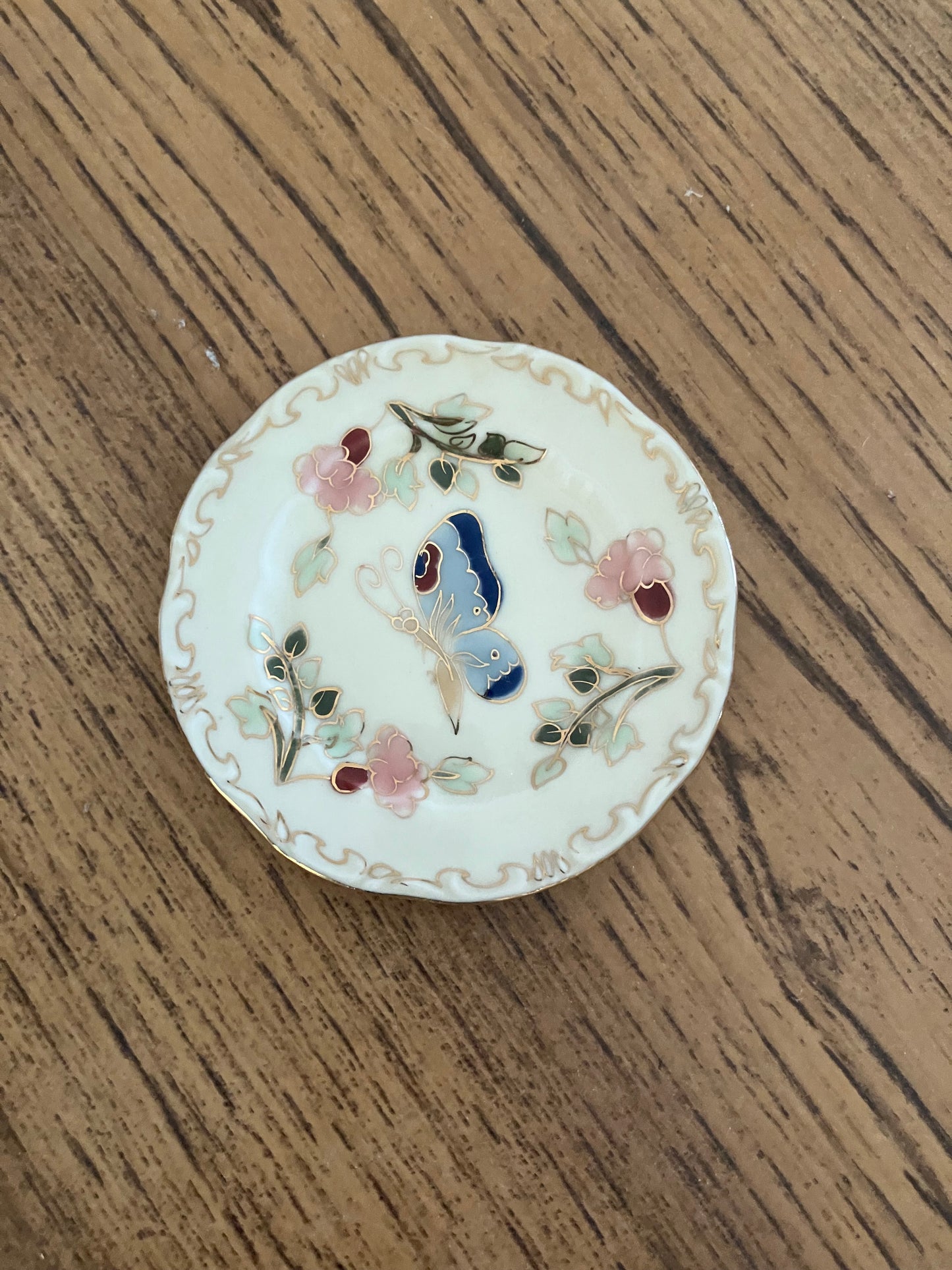 Pair of Zsolnay Porcelain Plates – Hand-Painted Butterfly Design, 3.75" Hungary