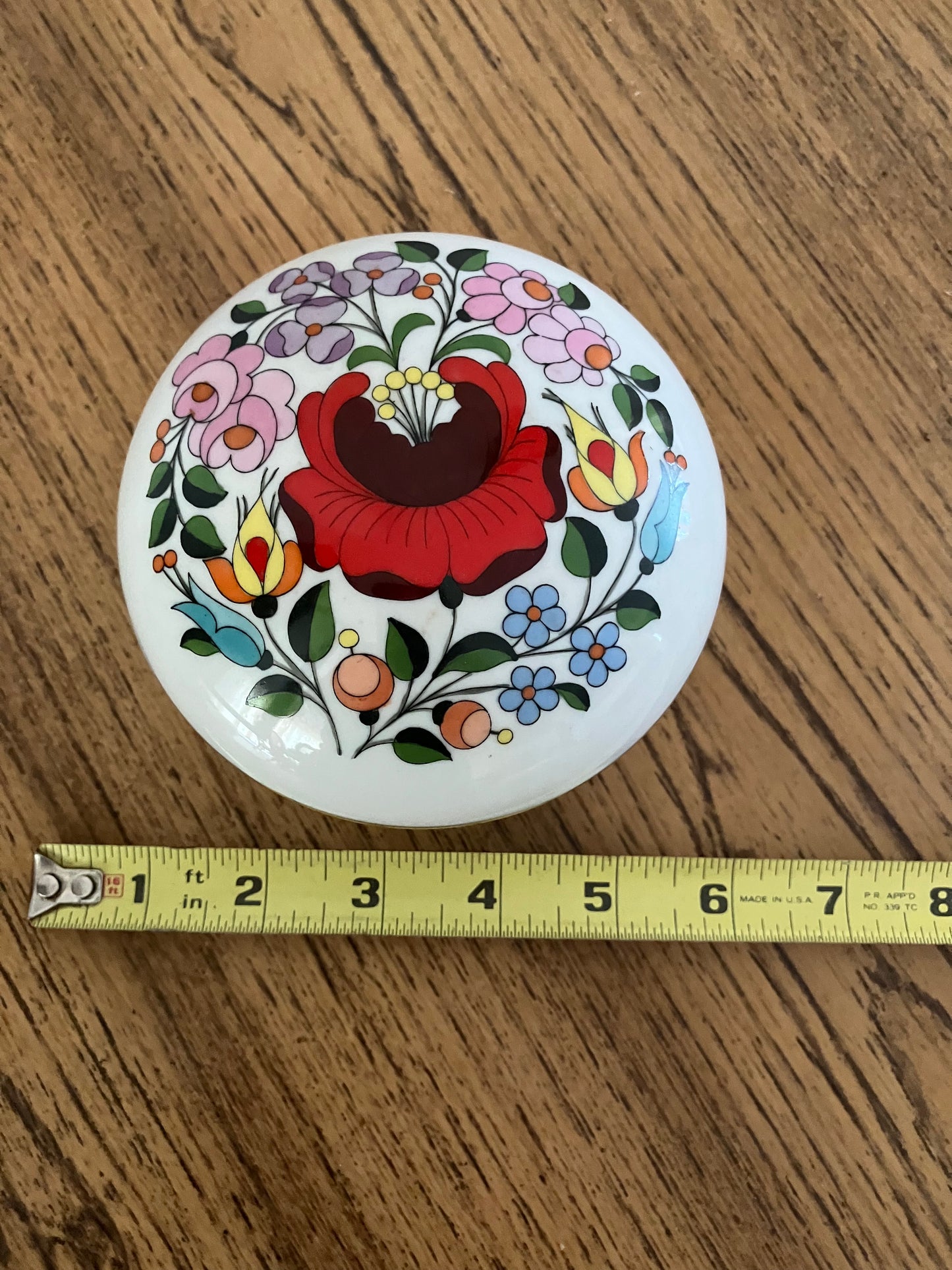 Vintage Kalocsa Hungary Hand Painted Floral Porcelain Jewelry Holder – Lidded Trinket Box