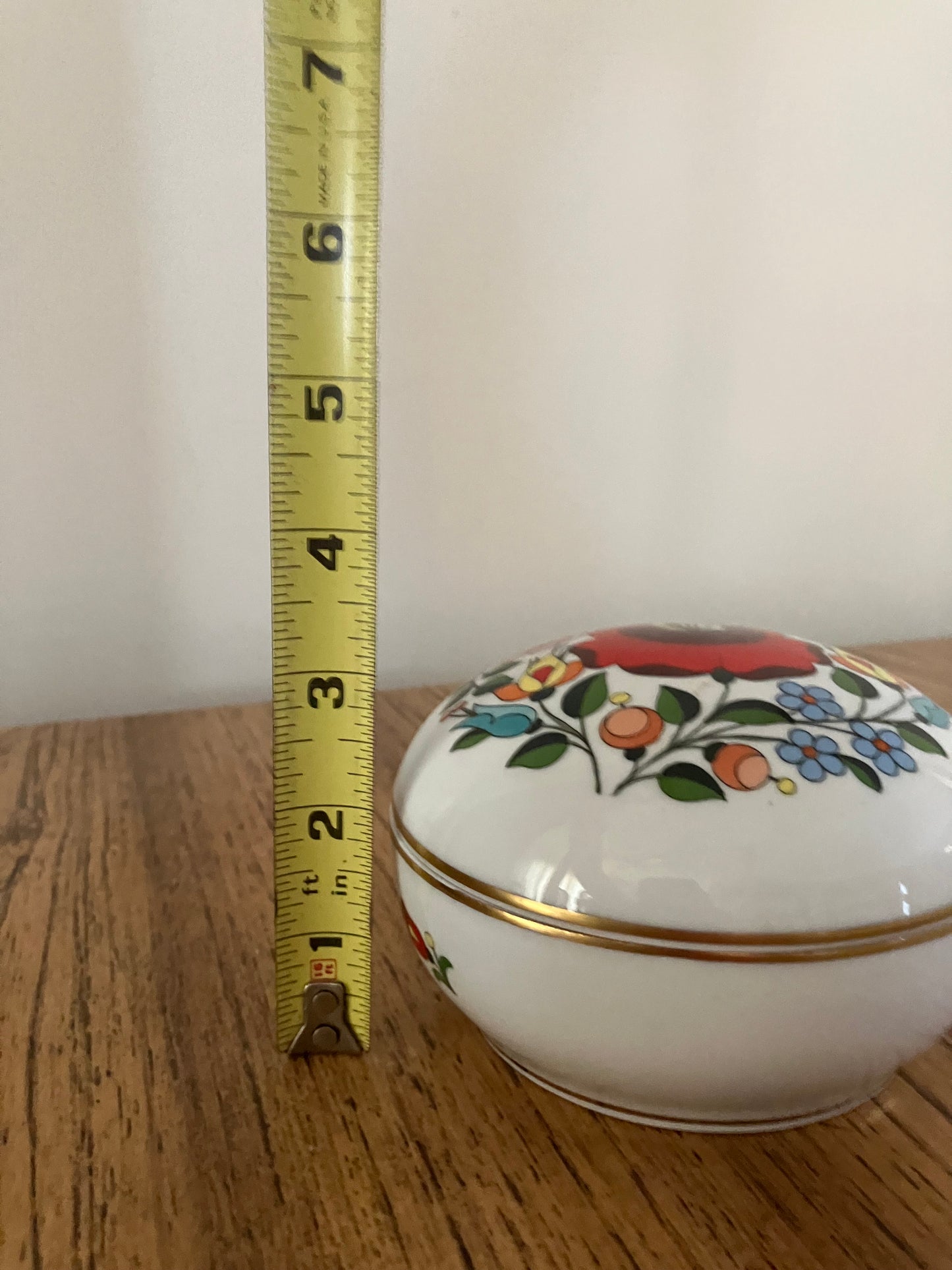 Vintage Kalocsa Hungary Hand Painted Floral Porcelain Jewelry Holder – Lidded Trinket Box