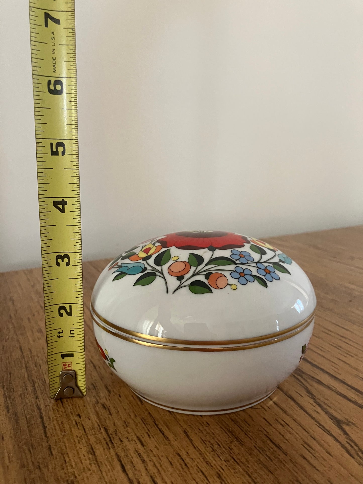 Vintage Kalocsa Hungary Hand Painted Floral Porcelain Jewelry Holder – Lidded Trinket Box
