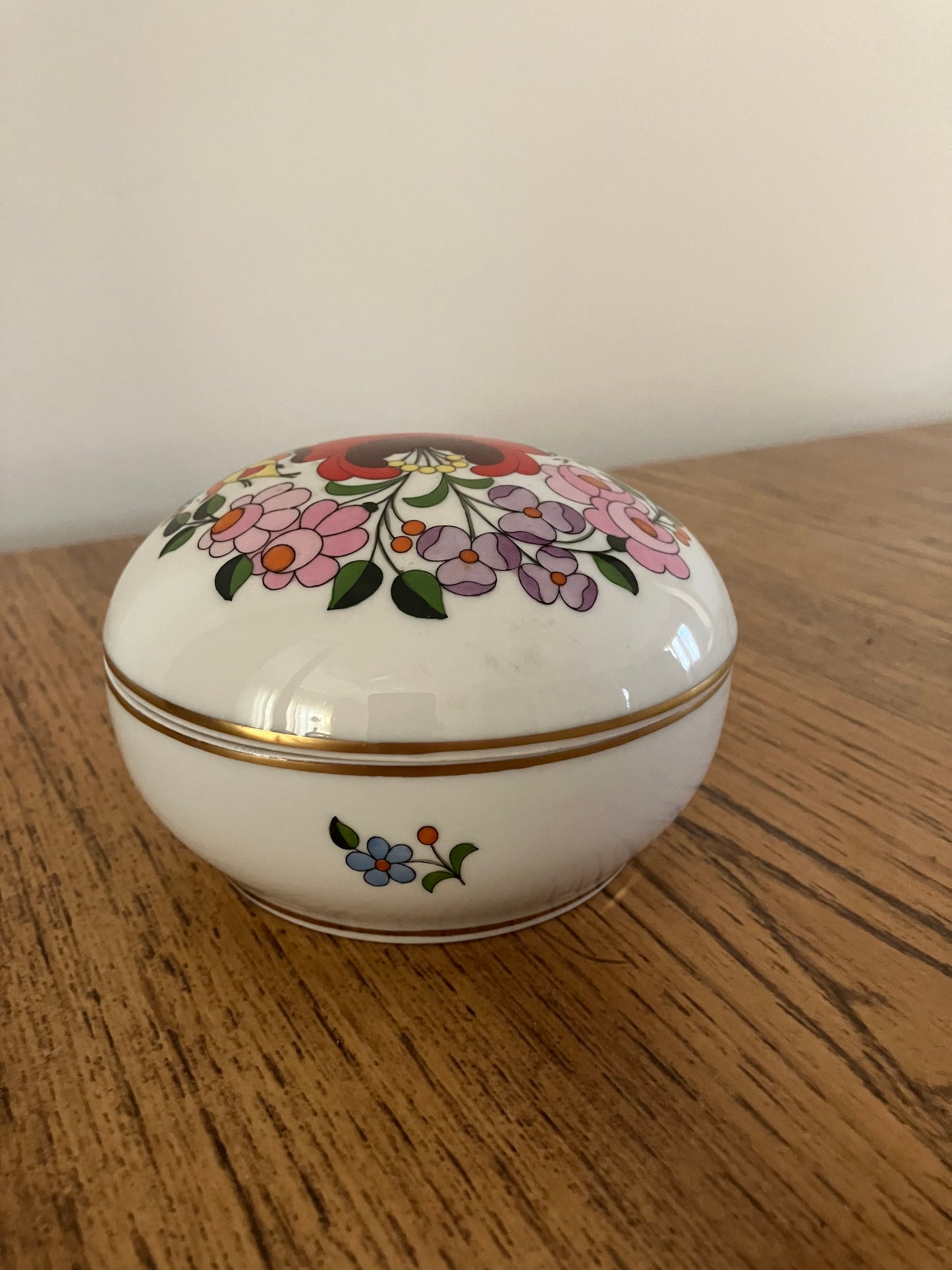 Vintage Kalocsa Hungary Hand Painted Floral Porcelain Jewelry Holder – Lidded Trinket Box