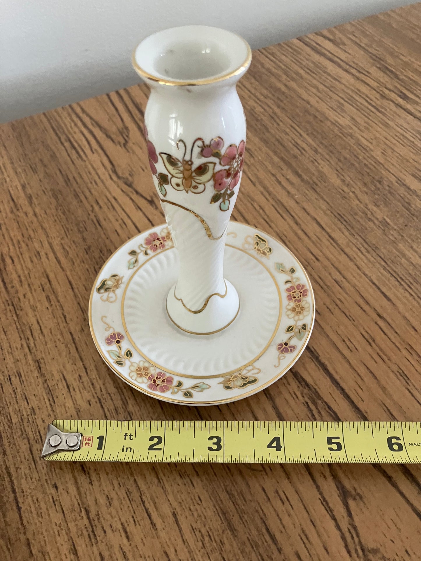 Vintage Zsolnay Floral Porcelain Candle Holder – Hand-Painted, Gold Trim, 1958 Hungary