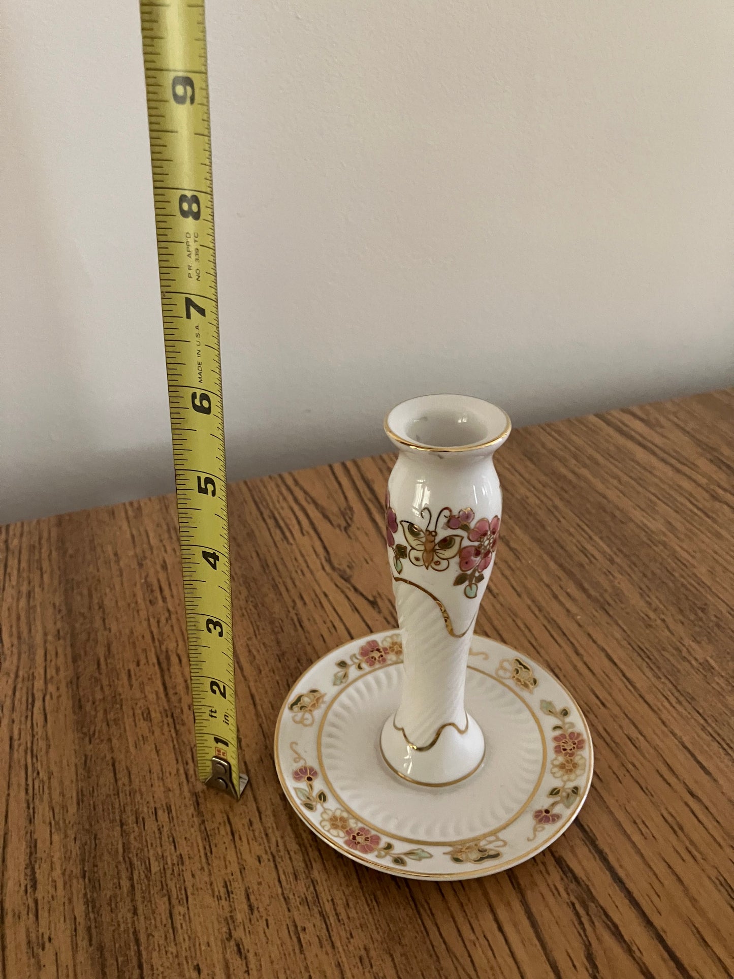 Vintage Zsolnay Floral Porcelain Candle Holder – Hand-Painted, Gold Trim, 1958 Hungary