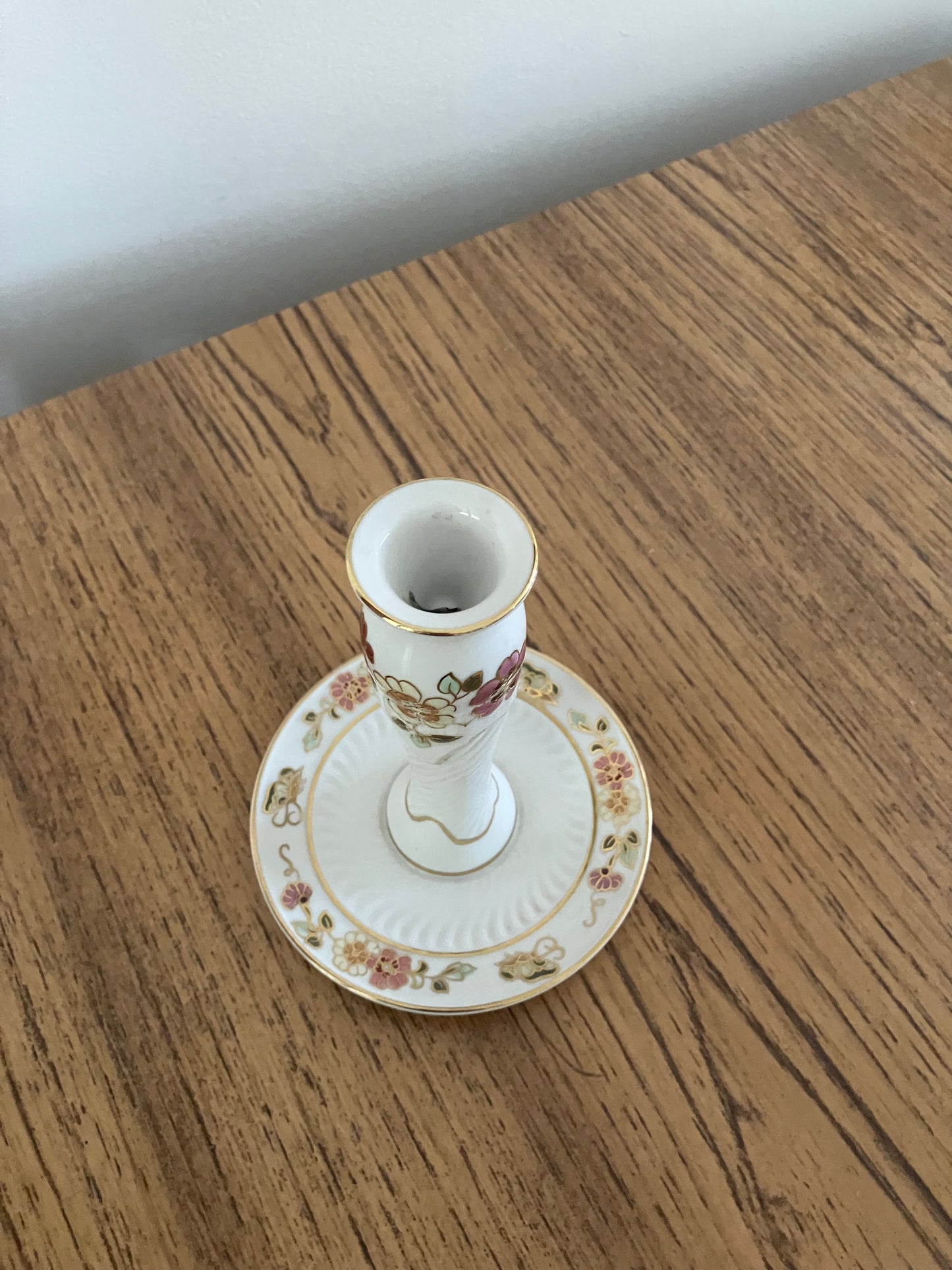 Vintage Zsolnay Floral Porcelain Candle Holder – Hand-Painted, Gold Trim, 1958 Hungary