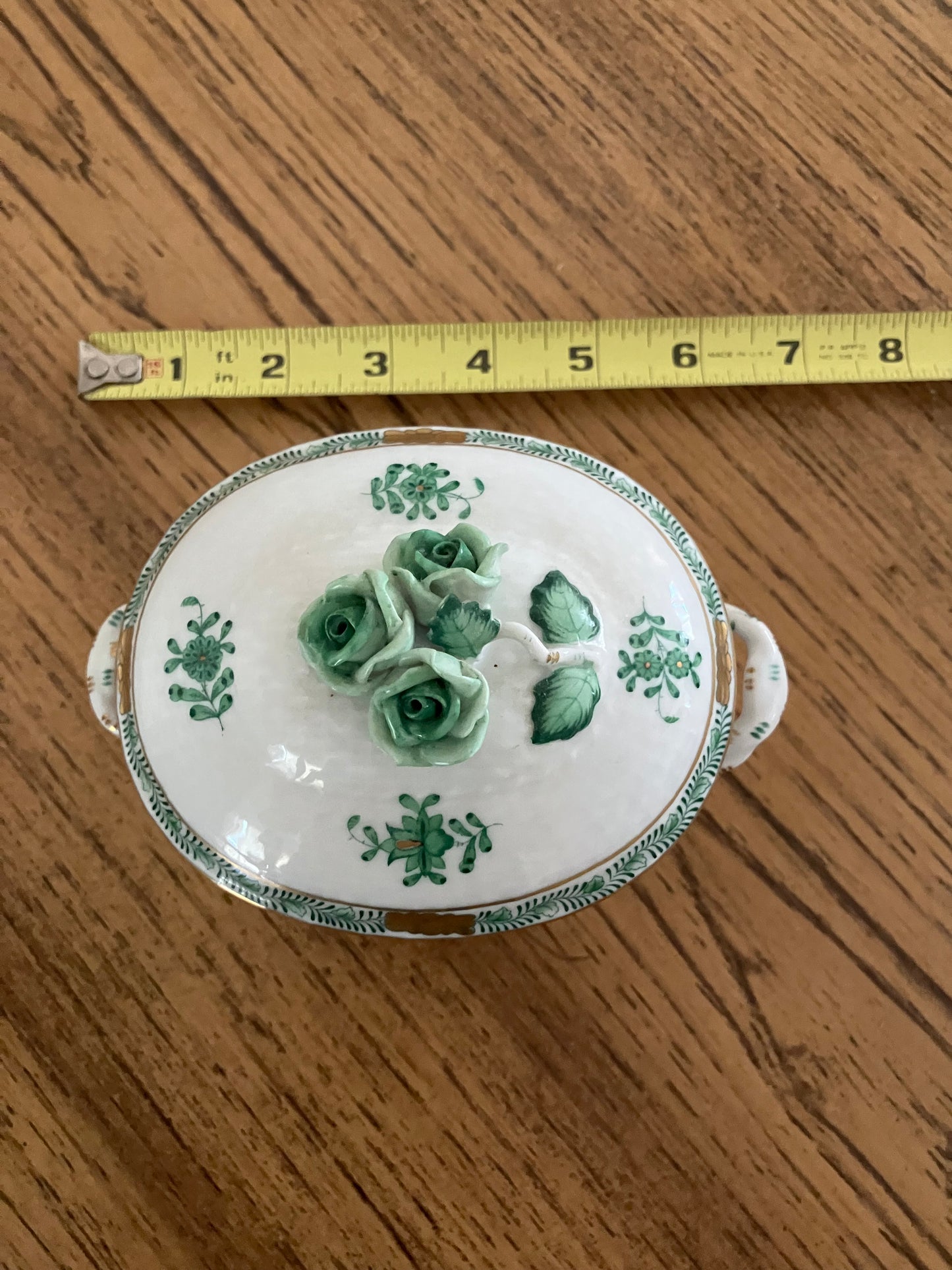 Herend Hungary Porcelain Sugar Basin – Green Apponyi Chinese Bouquet with Triple Rose Knob, 24K Gold Accents – Model 6012/AV