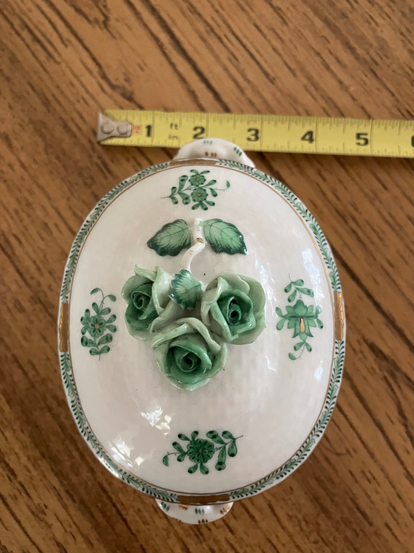 Herend Hungary Porcelain Sugar Basin – Green Apponyi Chinese Bouquet with Triple Rose Knob, 24K Gold Accents – Model 6012/AV