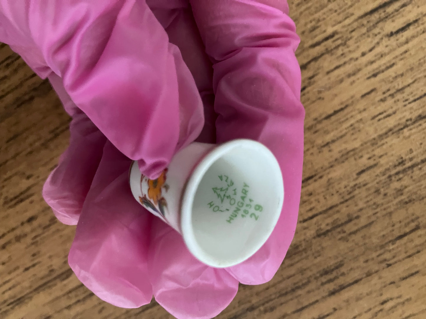 Vintage Hollohaza Porcelain Thimble Pair – Hand Painted Floral Theme – Hungary