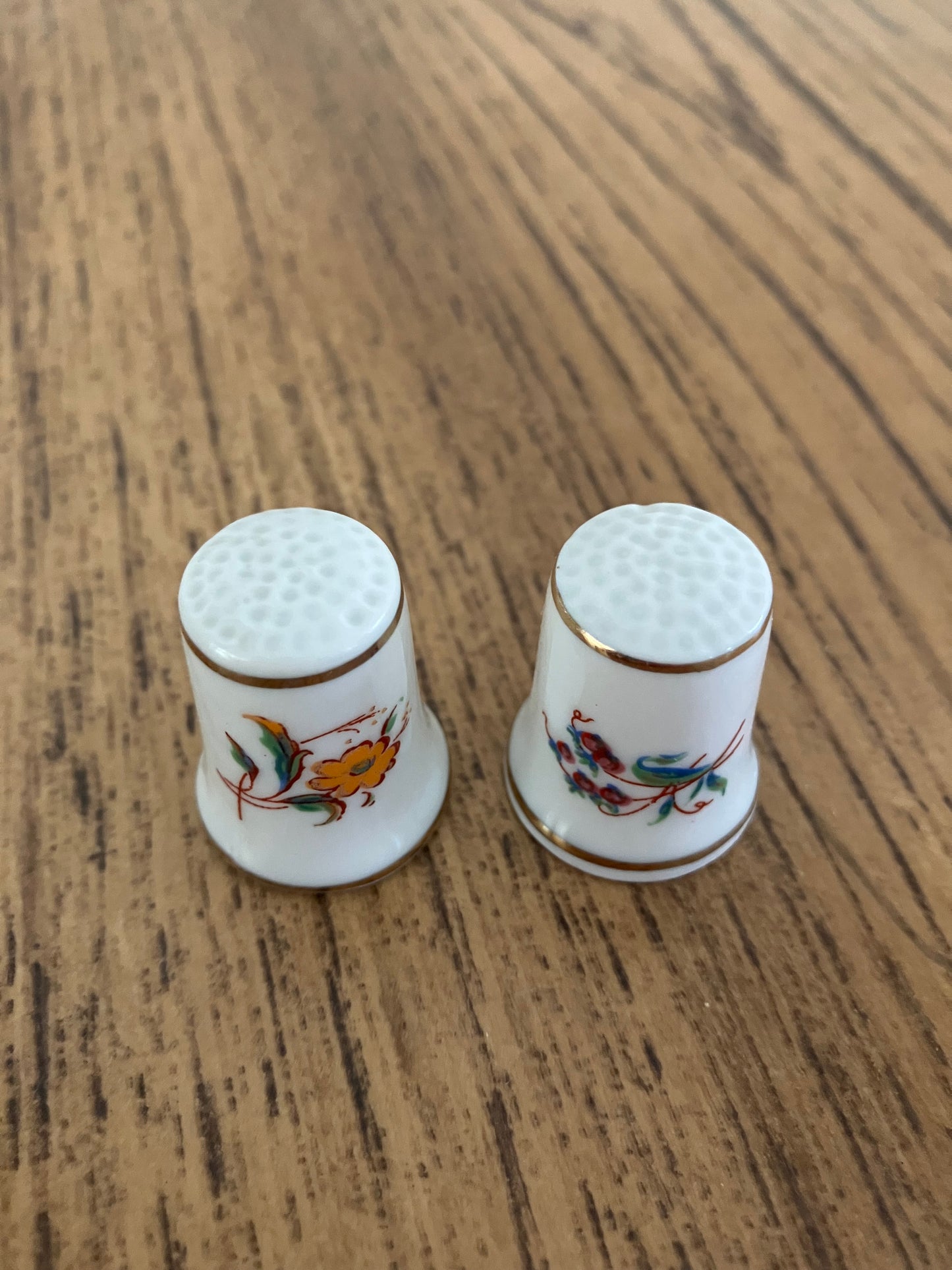 Vintage Hollohaza Porcelain Thimble Pair – Hand Painted Floral Theme – Hungary