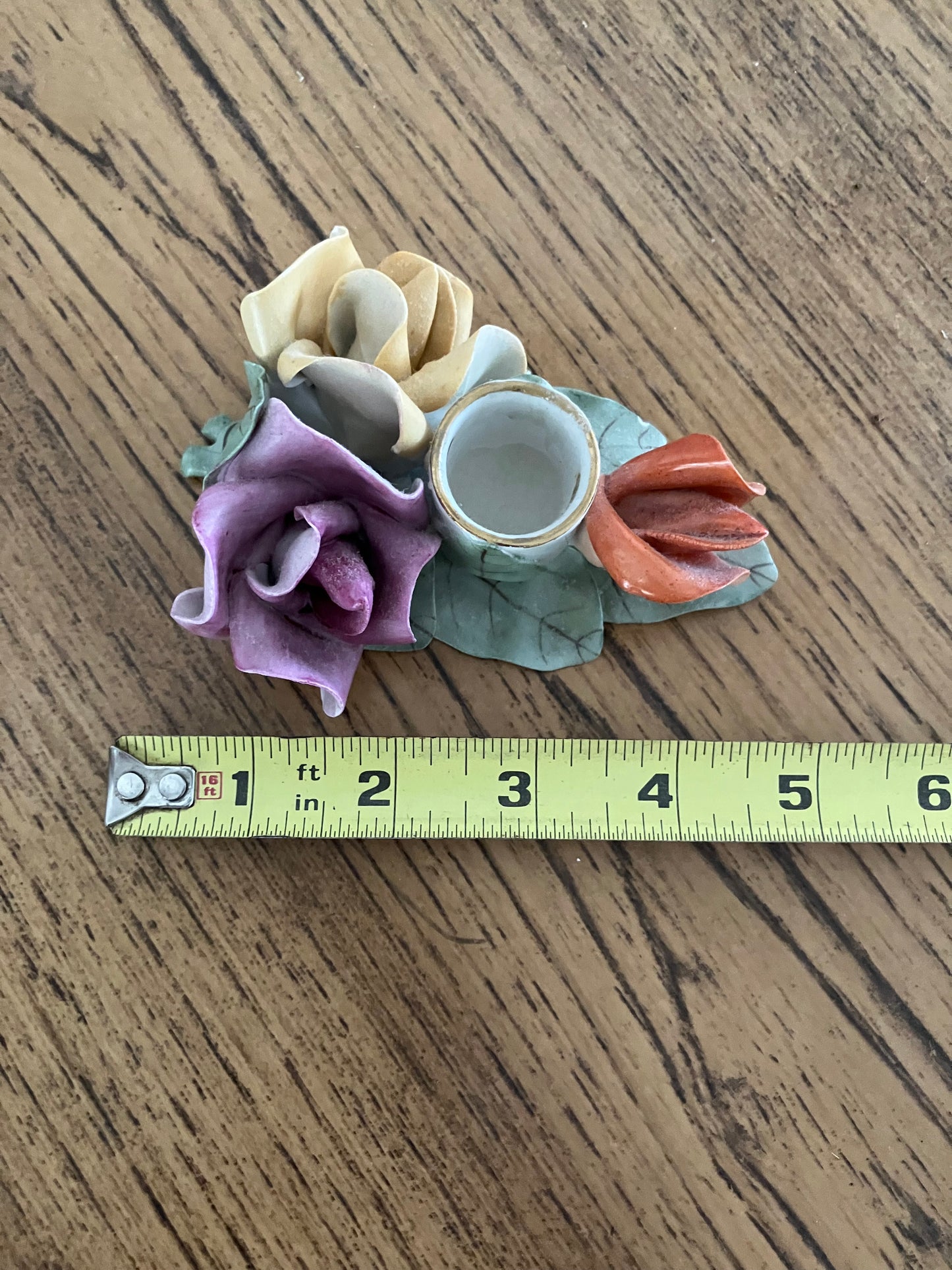 Vintage Aquincum Porcelain Rose Pair of Candlestick Holders – Hand-Painted, 5"