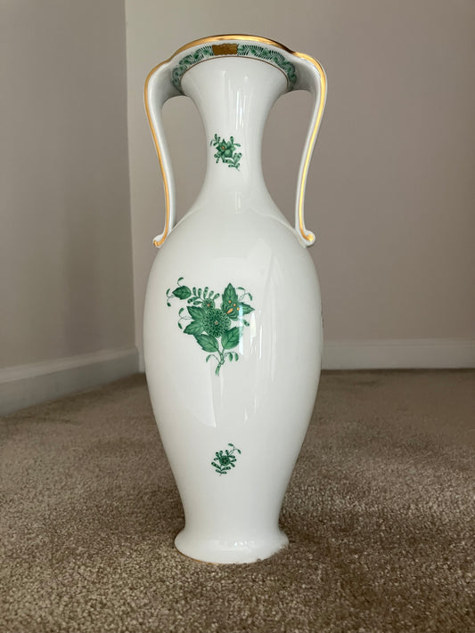 Herend Apponyi Green Vase – Chinese Bouquet Large Hand Painted Porcelain with 24K Gold, Hungary