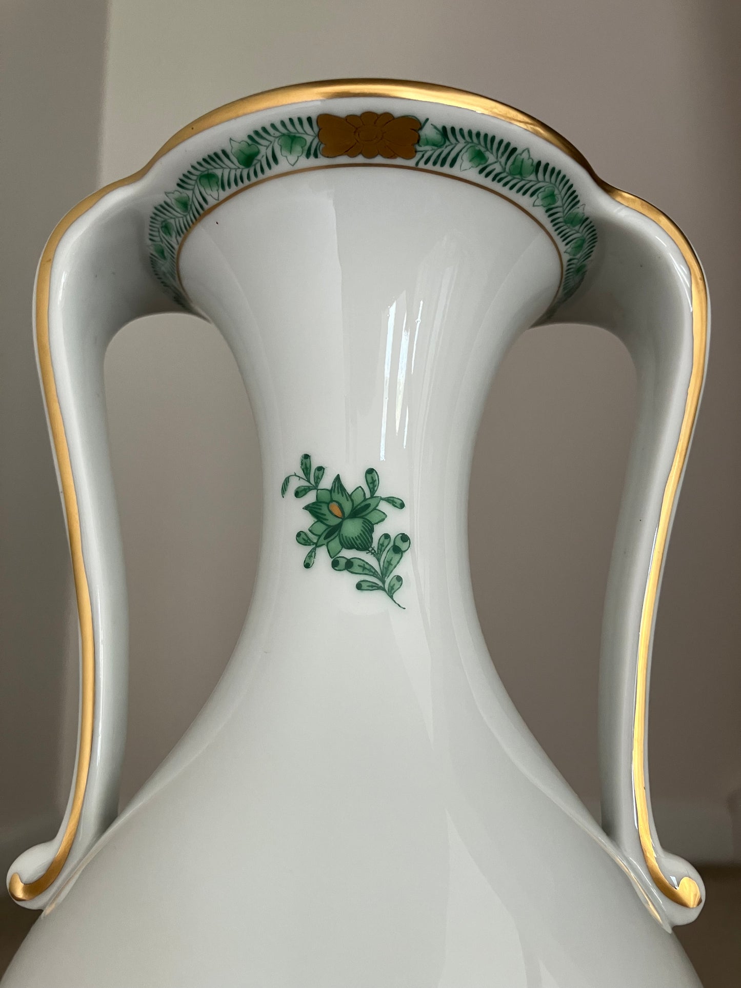 Herend Apponyi Green Vase – Chinese Bouquet Large Hand Painted Porcelain with 24K Gold, Hungary