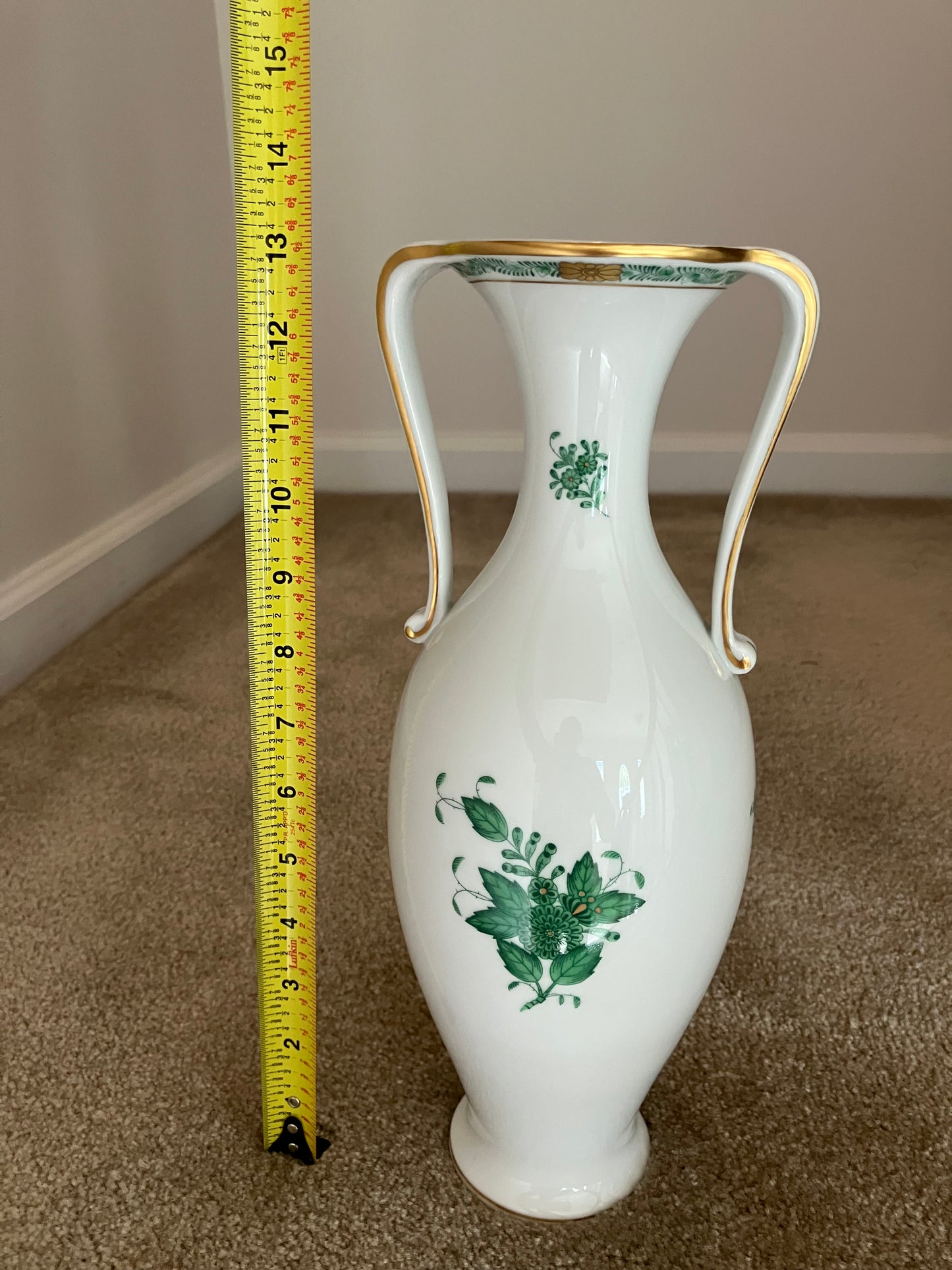 Herend Apponyi Green Vase – Chinese Bouquet Large Hand Painted Porcelain with 24K Gold, Hungary