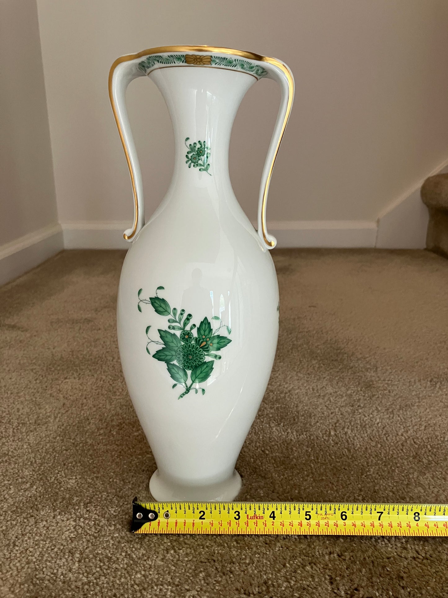 Herend Apponyi Green Vase – Chinese Bouquet Large Hand Painted Porcelain with 24K Gold, Hungary