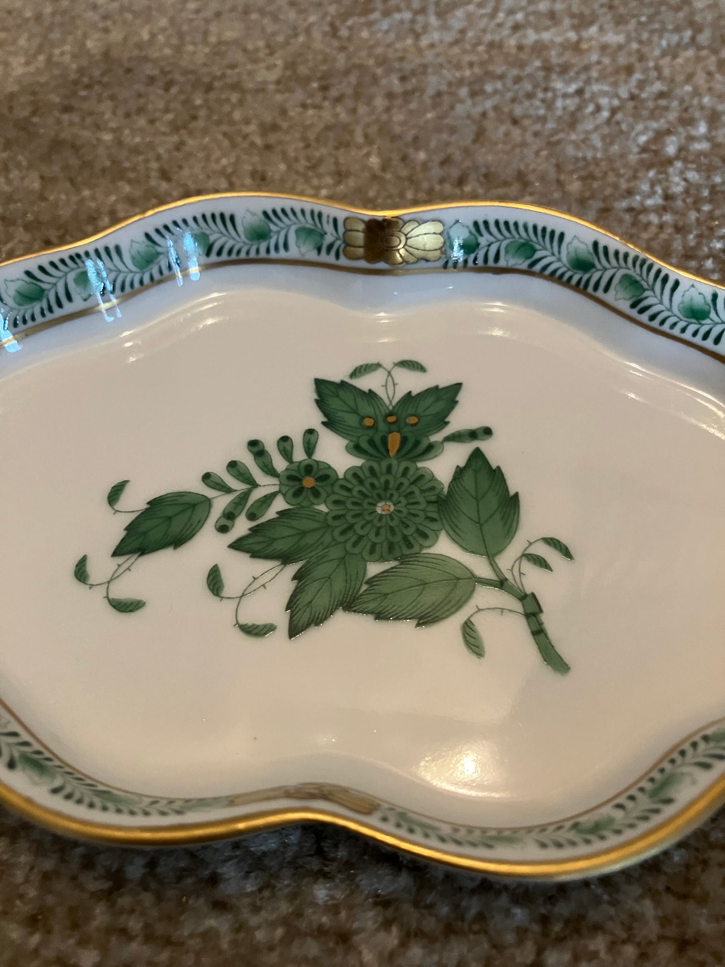 Herend Hungary Apponyi Green Chinese Bouquet Ashtray #7705/AV – Hand Painted Porcelain