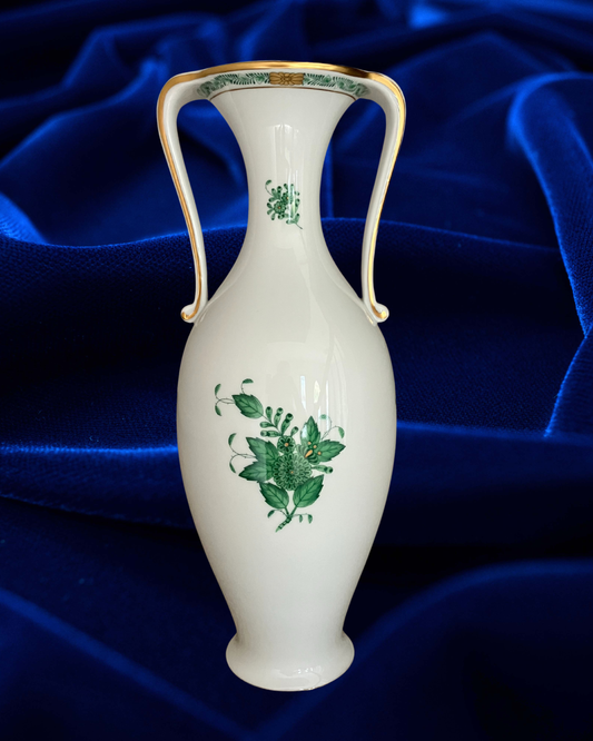 Herend Apponyi Green Vase – Chinese Bouquet Large Hand Painted Porcelain with 24K Gold, Hungary