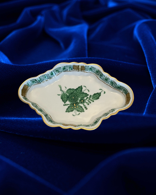 Herend Hungary Chinese Bouquet Green Small Tray – Hand Painted Porcelain