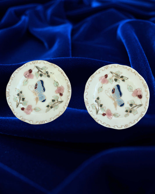 Pair of Zsolnay Porcelain Plates – Hand-Painted Butterfly Design, 3.75" Hungary